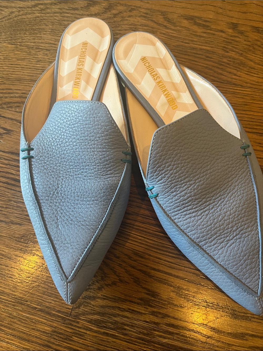 Nicholas Kirkwood Dusty Blue Leather Pointed Backless Mules 39